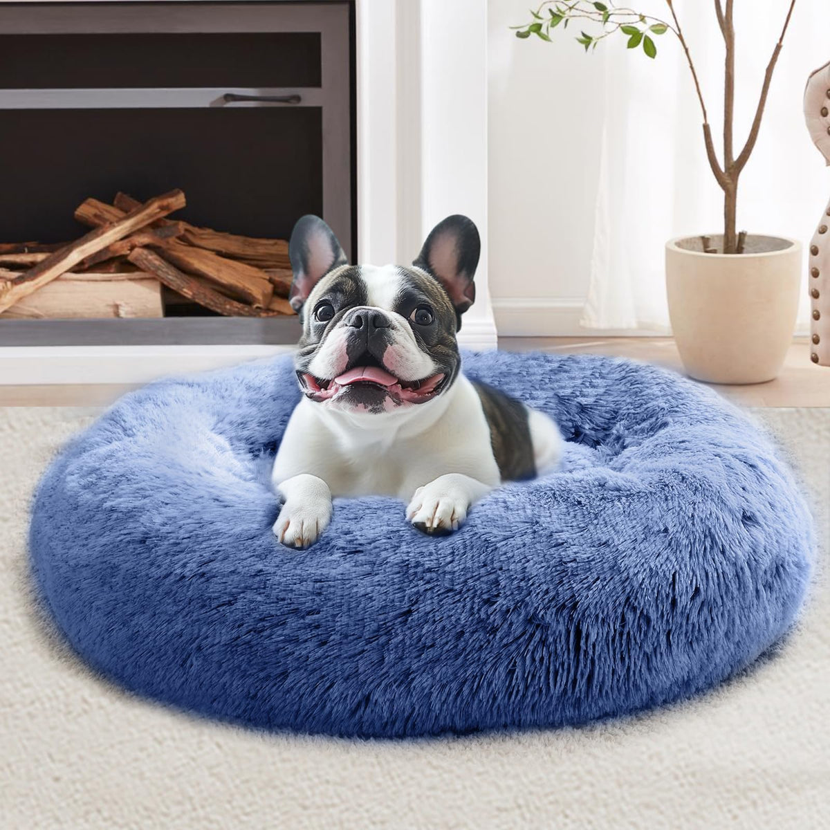 JOLLYVOGUE Small Dog Bed, Calming Dog Beds for Small Dogs & Indoor Cats - 20 Inches Donut Washable Cat Bed for Kittens & Puppies, Round Fluffy Plush Faux Fur Pet Beds(Smoke Grey)