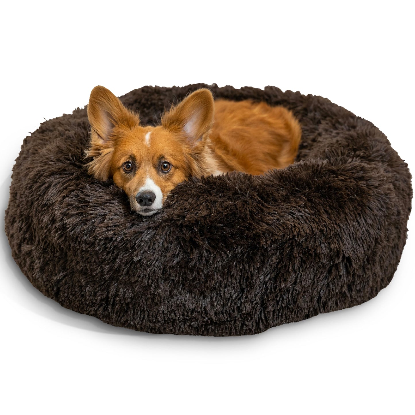 Best Friends by Sheri The Original Calming Donut Dog Bed for Small Dogs up to 25 lbs, Shag Faux Fur, Frost Gray, 23" x 23"