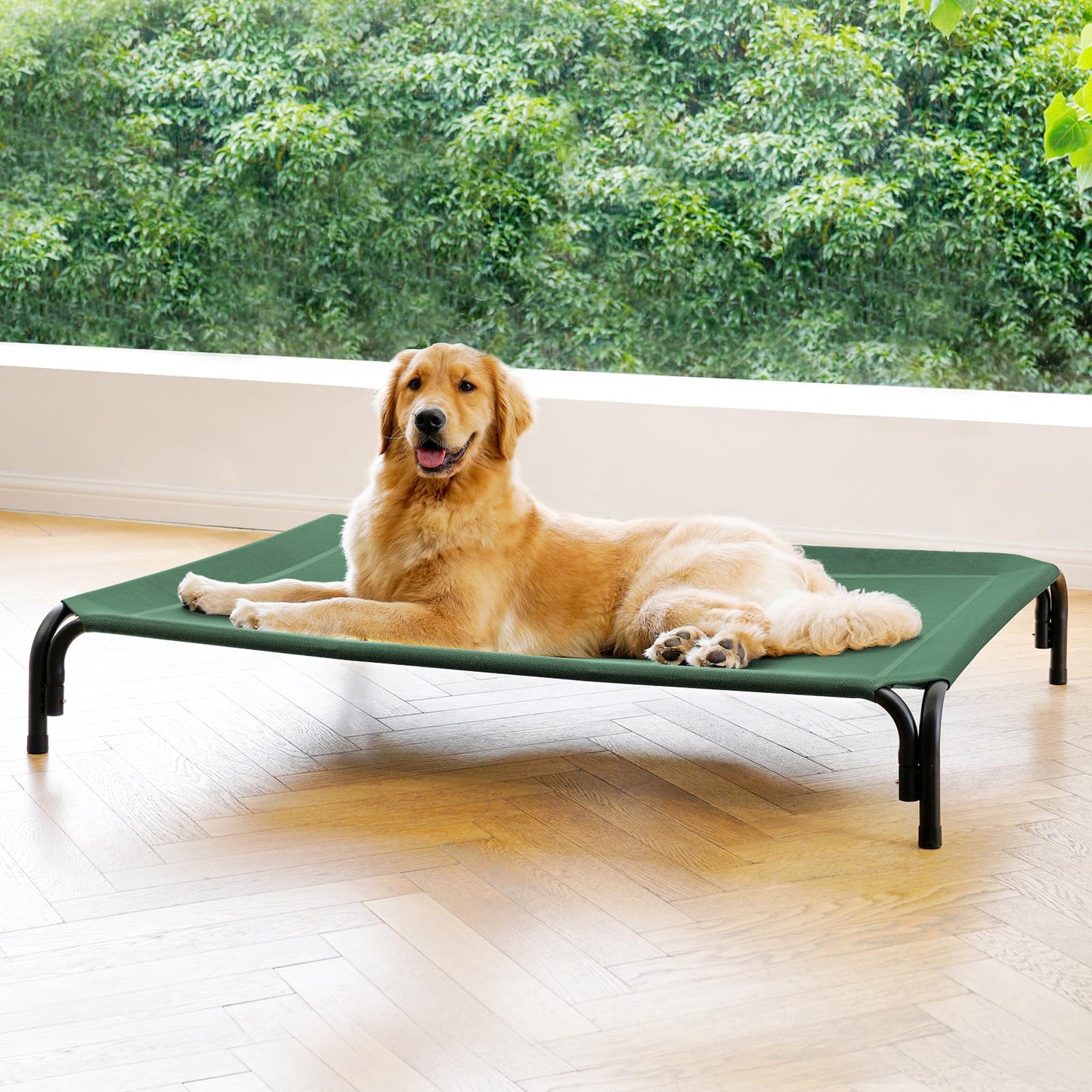 Elevated Dog Bed Raised Outdoor Dog Cot for Large Dogs, Installation Requires No Tools, Frame with Washable Cooling Breathable Mesh Anti-Slip Feet, Indoor Pet Bed, Black, 43.3 Inches