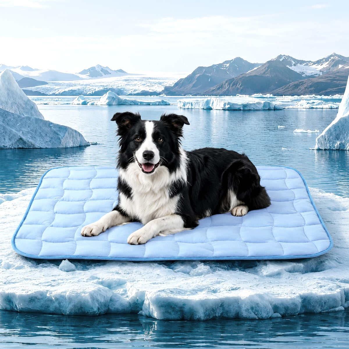 JOLLYVOGUE Cooling Mat for Dogs, 44" x 32" - X-Large Dog Cooling Pad, Wavy Quilted Kennels Bed with Non-Slip Base, Machine Washable Indoor Outdoor Summer Sleeping Dog Mat, Blue