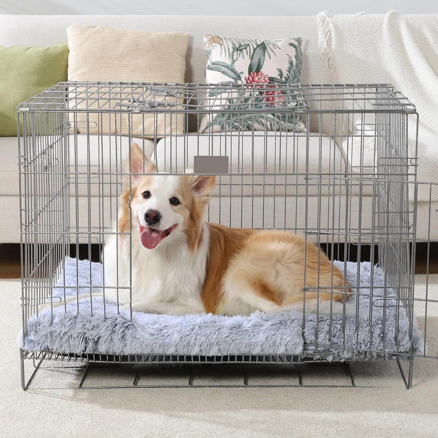 Vonabem Large Dog Bed Crate Pad 36 inch, Washable Pet Beds Medium Small Sized Dogs, Deluxe Plush Warm Anti-Slip Puppy Mats for Sleeping, Soft Kennel Pads 35 * 23 inch Grey