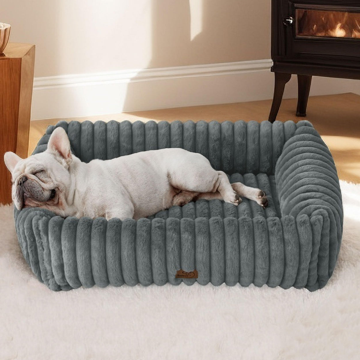 Bedsure ComfyFleece™ Cute Dog Bed for Small Medium Dogs - Washable Furry Puppy Beds, Rectangle Orthopedic Corduroy Fleece Pet Beds with Removable Zipper Cover, 25x21x7inches, Cream