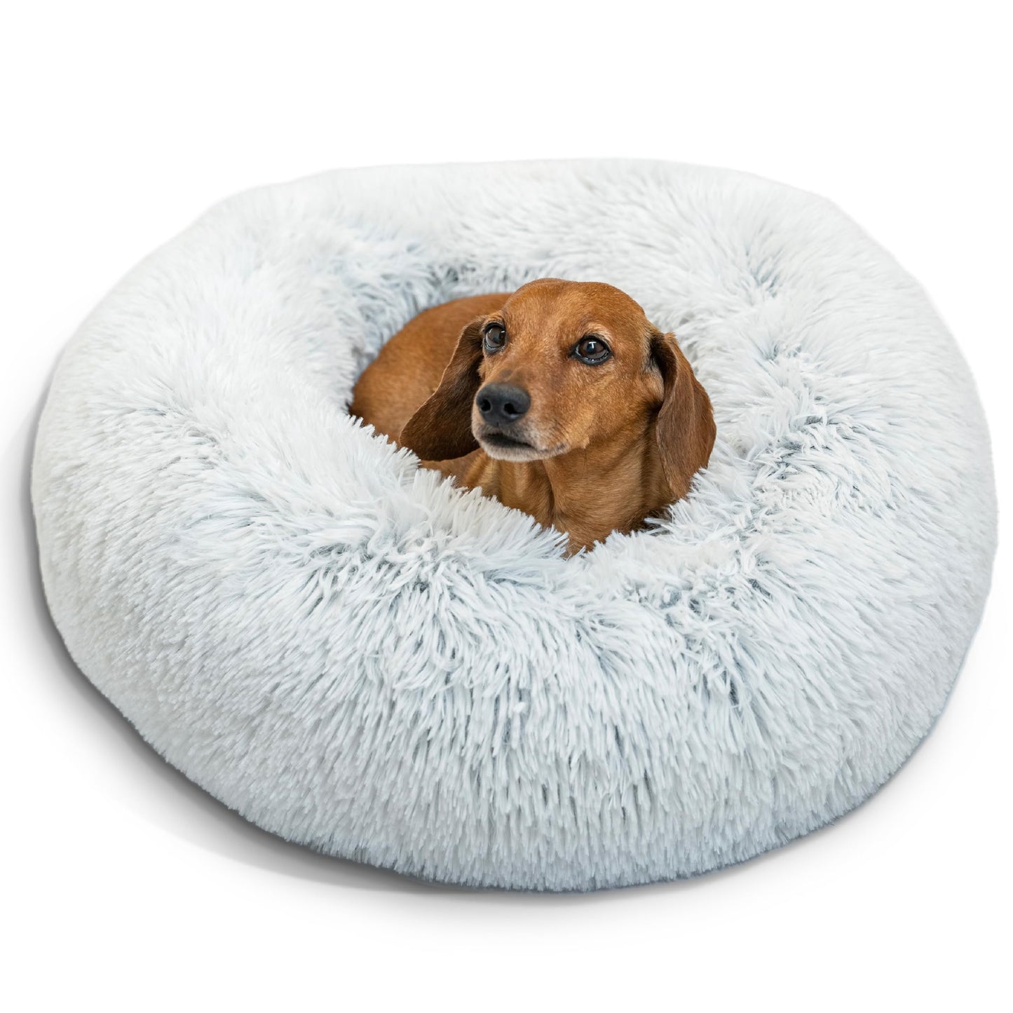 Best Friends by Sheri The Original Calming Donut Dog Bed for Small Dogs up to 25 lbs, Shag Faux Fur, Frost Gray, 23" x 23"