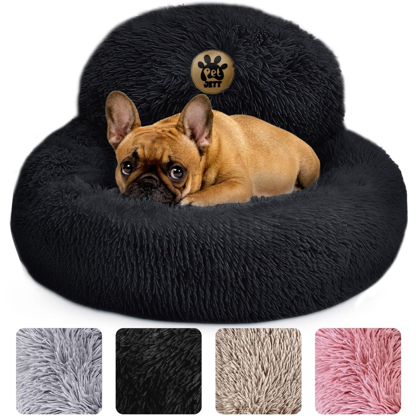 PetJett Calming Dog Bed Medium Size Dog - 30'' Donut Bed, Washable Dog Bed, Anti-Slip & Super Soft Fluffy Plush Round Dog Bed, Anti-Anxiety Premium Comfort Pet Bed, Fits Dogs Upto 45 lbs - Dark Grey