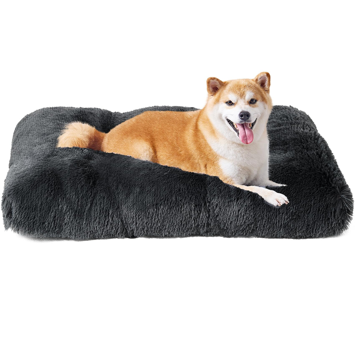 EHEYCIGA Fluffy Dog Crate Bed for Extra Large Dogs, Plush Faux Fur Pad, Calming Anti Anxiety XL Bed for Crate, Washable Soft Warm Dog Mat with Non-Slip Bottom, Grey