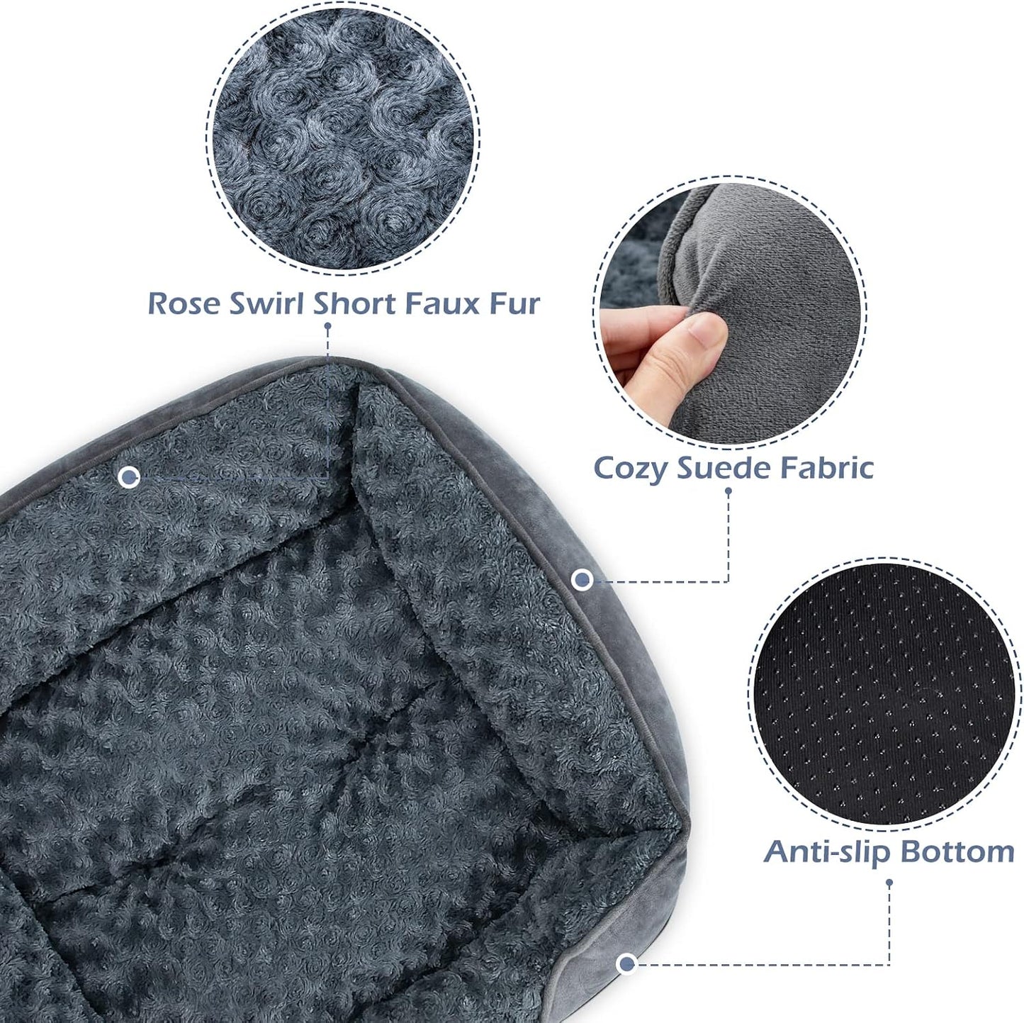 INVENHO Rectangle Washable Orthopedic Dog Bed for Small, Medium and Large Dogs, Soft Calming, Sleeping Puppy Bed Durable Pet Cuddler with Anti-Slip Bottom, S (20"x19"x6")