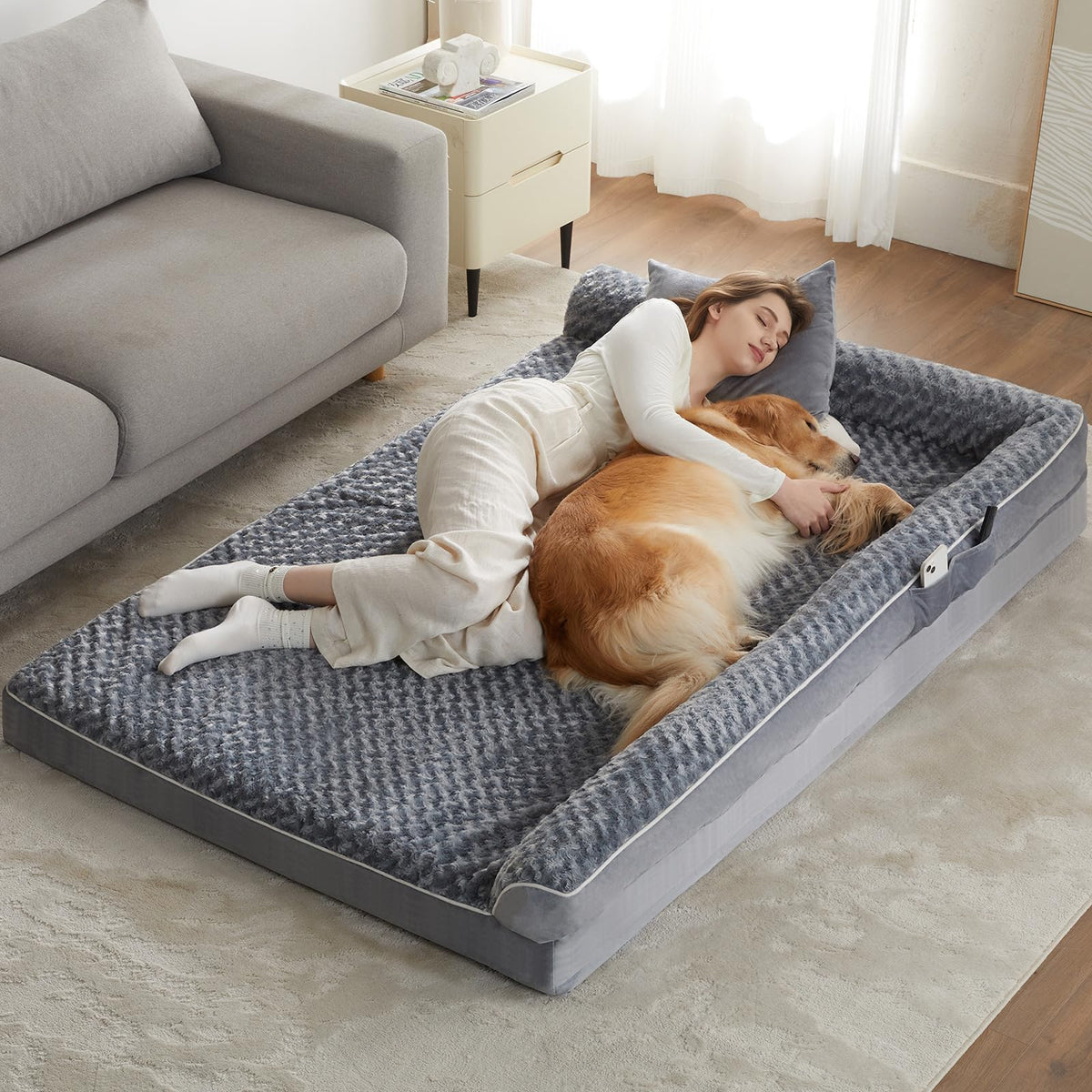 BFPETHOME Orthopedic Dog Beds for Large Dogs-Waterproof Sofa Dog Bed with Removable Washable Cover, Big Pet Bed with Waterproof Lining and Nonskid Bottom,Pet Bed for Large Dogs