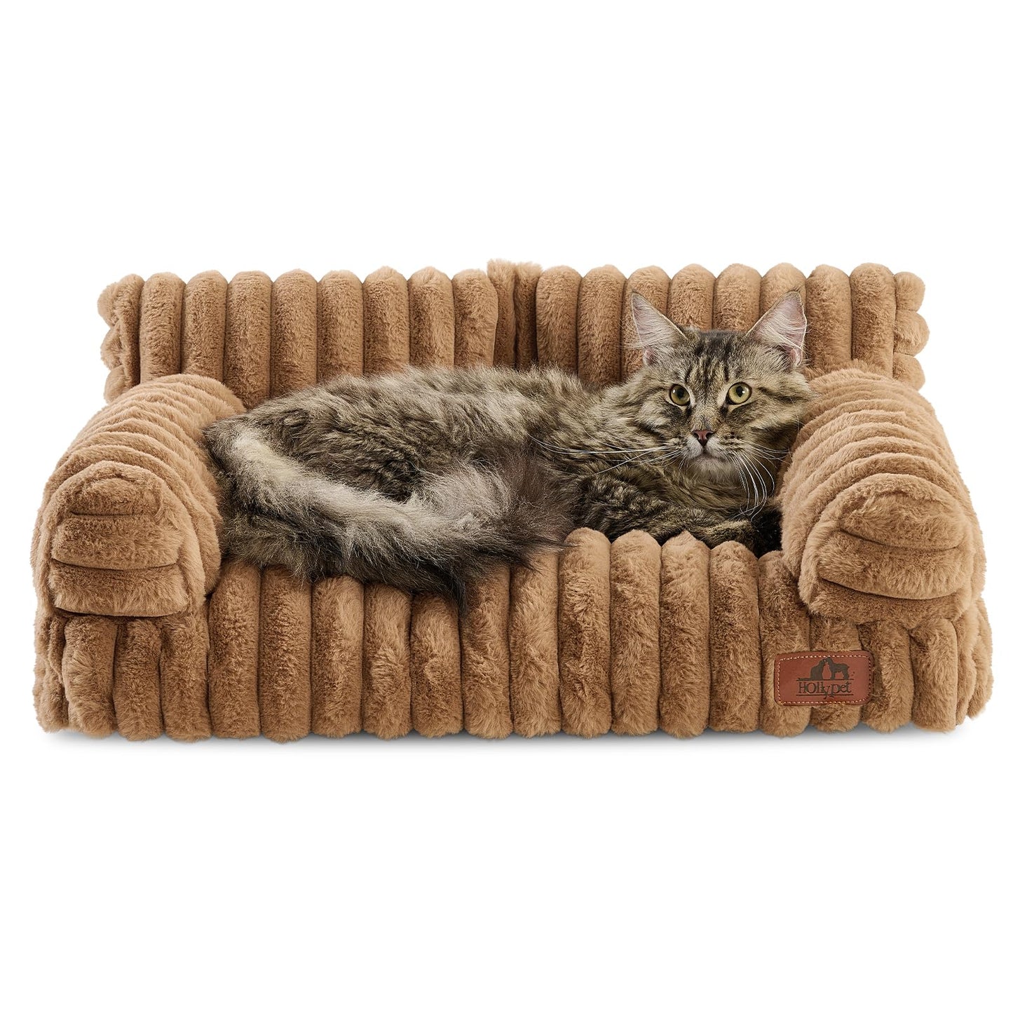 Hollypet Fluffy Dog Cat Bed Pet Couch Beds Plush Soft Warming Washable Puppy Bed for Small Medium Dogs and Large Cats, White, 24" L x 18" W x 10" Th