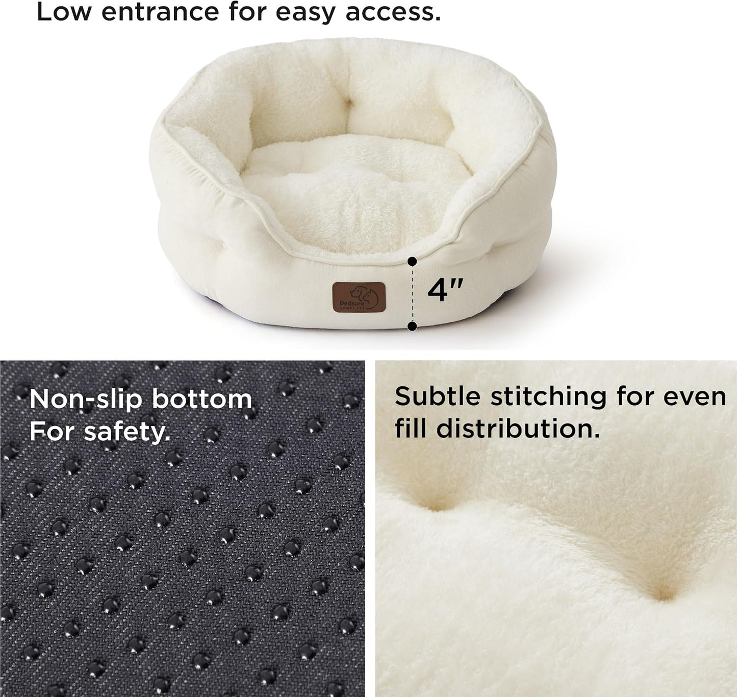 Bedsure Small Dog Bed Washable,Round Cat Beds for Indoor Cats,20in Ivory | Soft plush pet bed,dog beds for small dogs for puppy and kittens,Anti-Slip bottom,easy to clean