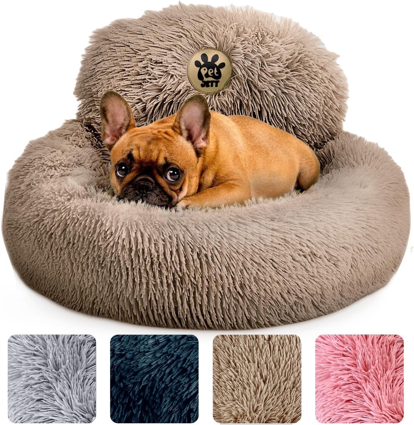 PetJett Calming Dog Bed Medium Size Dog - 30'' Donut Bed, Washable Dog Bed, Anti-Slip & Super Soft Fluffy Plush Round Dog Bed, Anti-Anxiety Premium Comfort Pet Bed, Fits Dogs Upto 45 lbs - Dark Grey