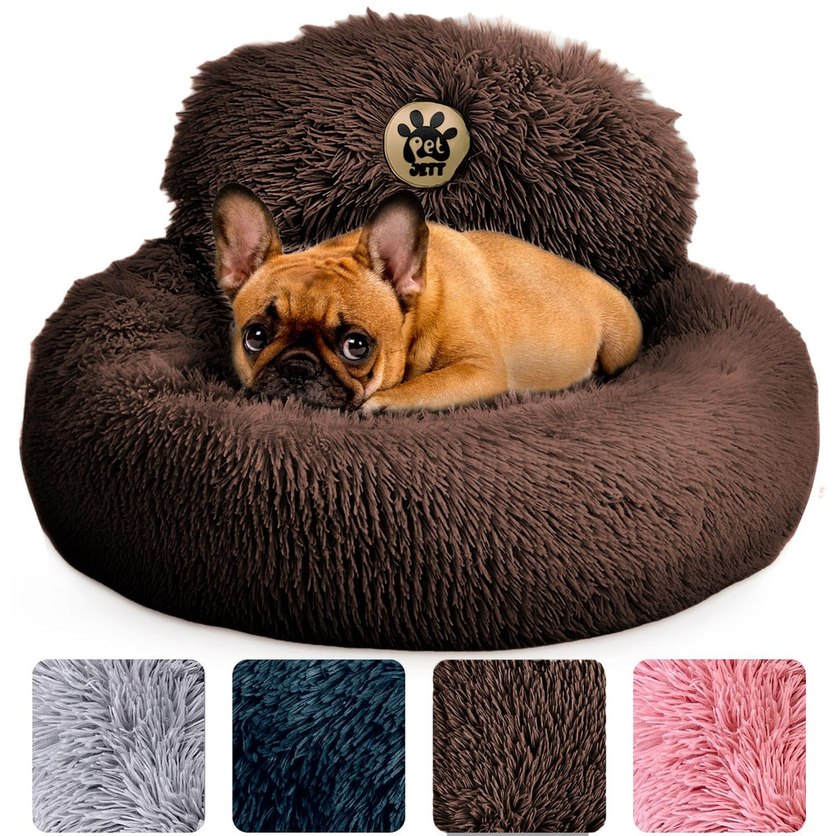 PetJett Calming Dog Bed Medium Size Dog - 30'' Donut Bed, Washable Dog Bed, Anti-Slip & Super Soft Fluffy Plush Round Dog Bed, Anti-Anxiety Premium Comfort Pet Bed, Fits Dogs Upto 45 lbs - Dark Grey