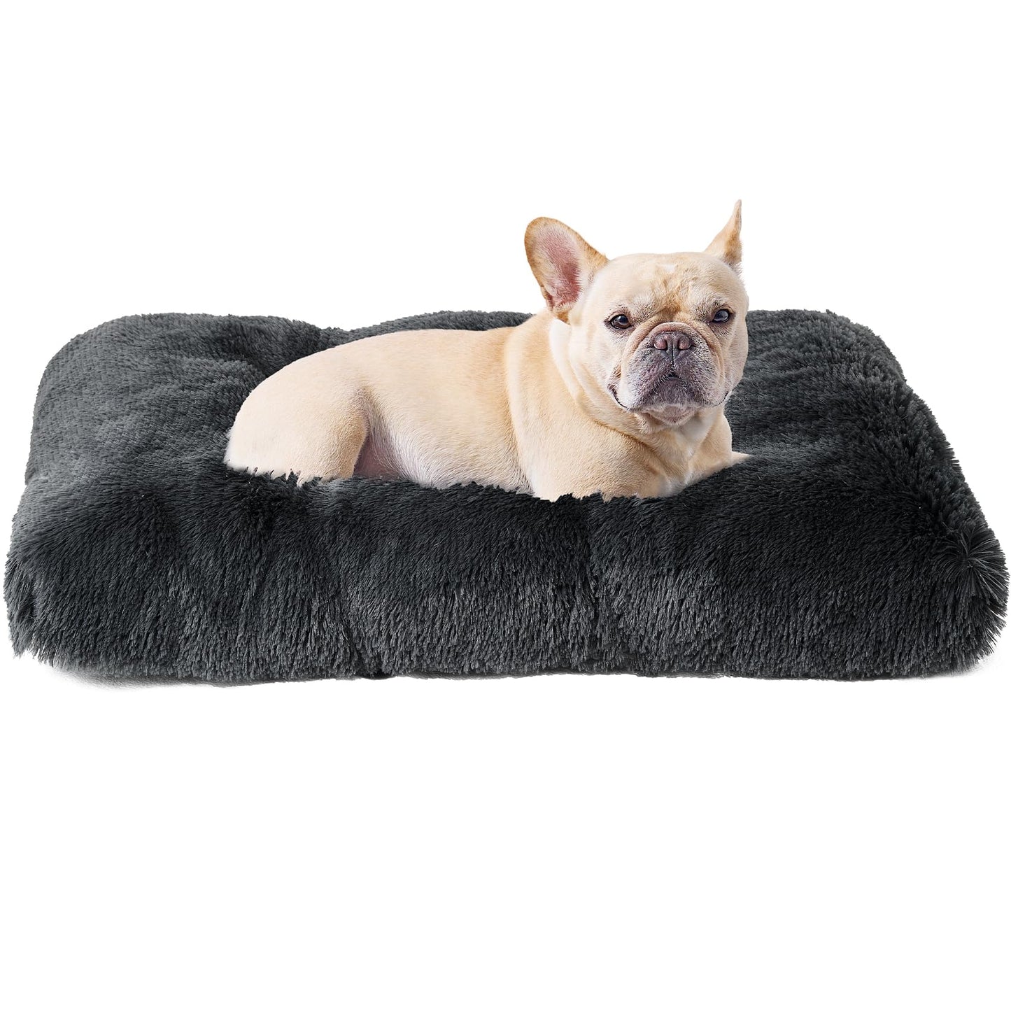 EHEYCIGA Fluffy Dog Crate Bed for Extra Large Dogs, Plush Faux Fur Pad, Calming Anti Anxiety XL Bed for Crate, Washable Soft Warm Dog Mat with Non-Slip Bottom, Grey
