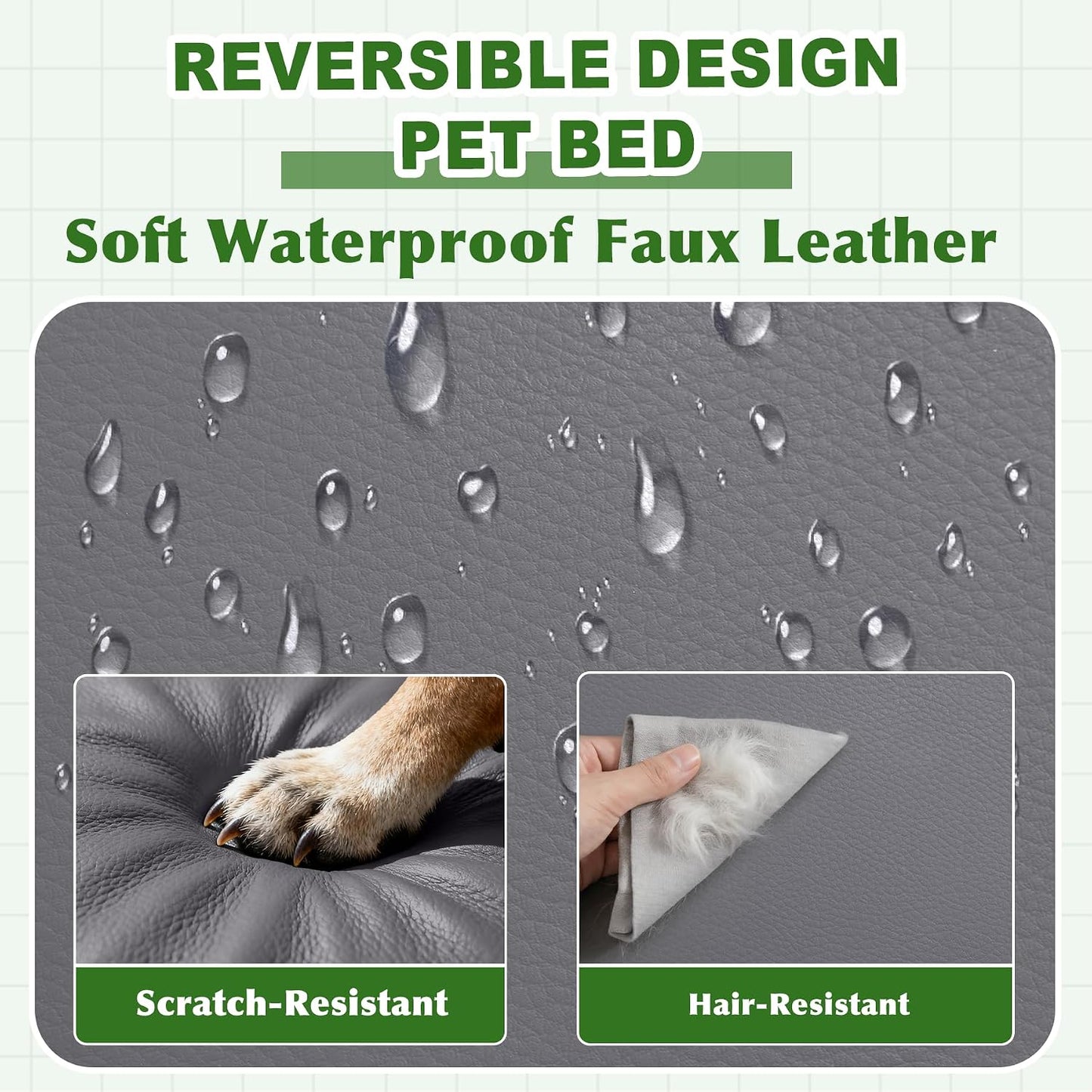 Vonabem Outdoor Waterproof Dog Bed Washable, Extra Large Crate Pad 42 inch, Wipeable Leather XL Pet beds with Removable Cover, Foam Orthopedic Anti-Slip Kennel Pads Reversible, 41"x27" Grey