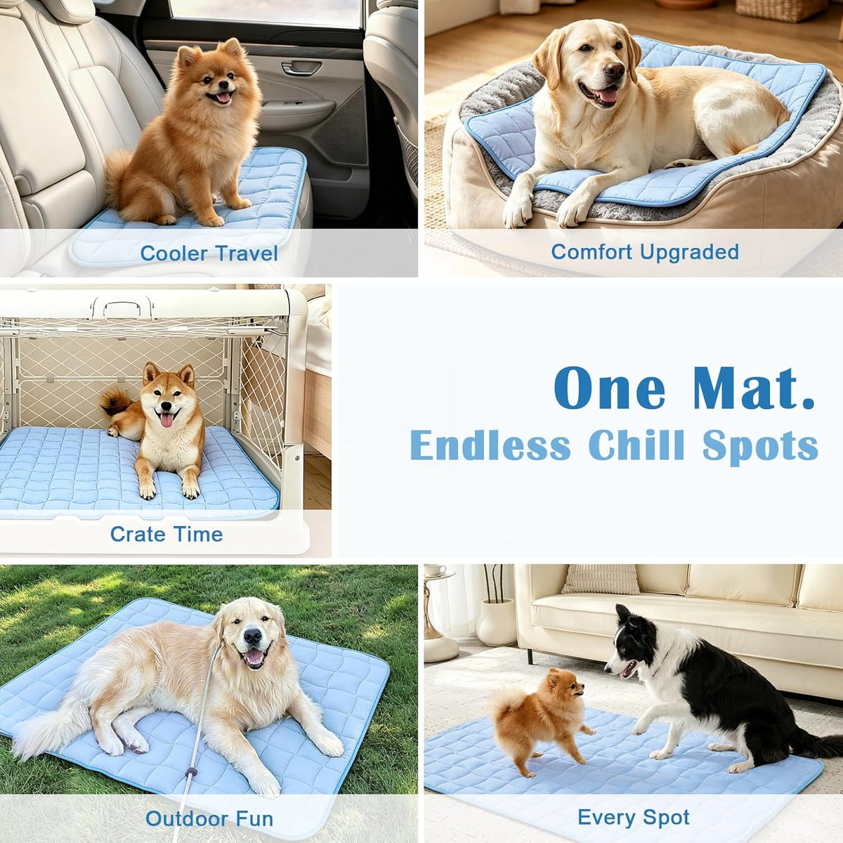 JOLLYVOGUE Cooling Mat for Dogs, 44" x 32" - X-Large Dog Cooling Pad, Wavy Quilted Kennels Bed with Non-Slip Base, Machine Washable Indoor Outdoor Summer Sleeping Dog Mat, Blue