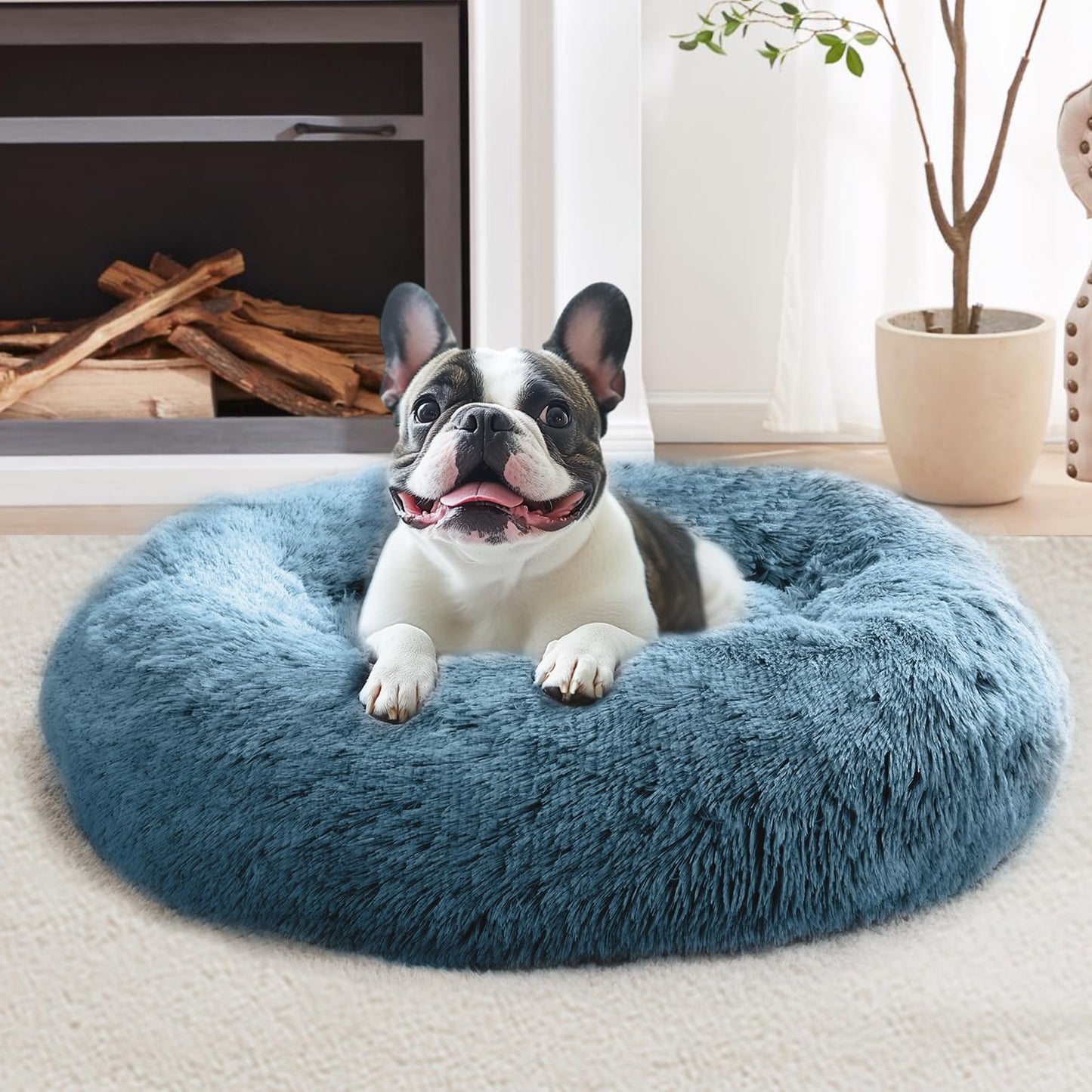 JOLLYVOGUE Small Dog Bed, Calming Dog Beds for Small Dogs & Indoor Cats - 20 Inches Donut Washable Cat Bed for Kittens & Puppies, Round Fluffy Plush Faux Fur Pet Beds(Smoke Grey)