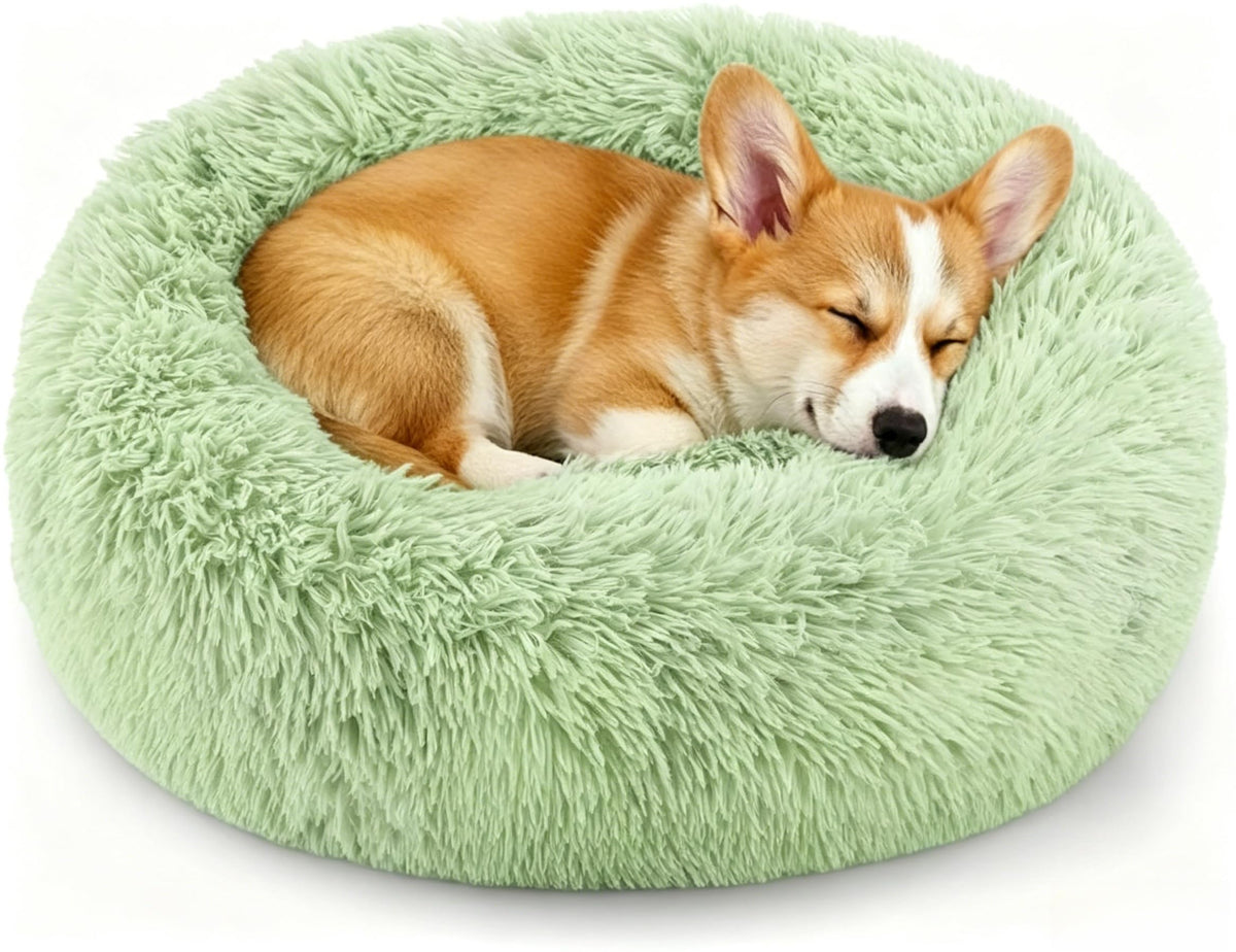 Calming Donut Dog and Cat Bed for Indoor Cats, Anti-Anxiety Round Fluffy Soft Washable Small Pet Bed for Puppy and Kitten, Warming Comfortable Luxury Anti-Slip Waterproof Mute Base 20in Gray