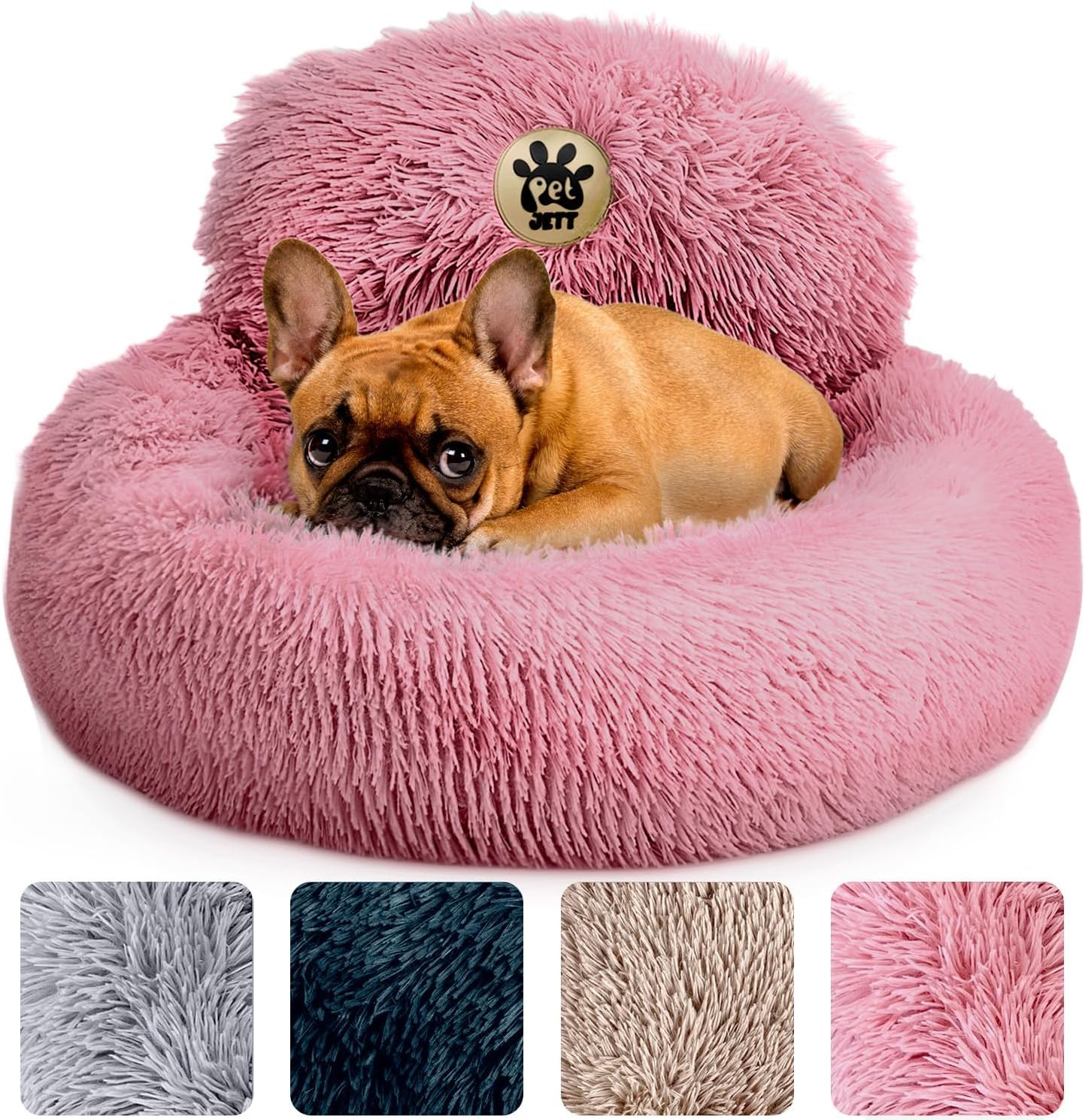 PetJett Calming Dog Bed Medium Size Dog - 30'' Donut Bed, Washable Dog Bed, Anti-Slip & Super Soft Fluffy Plush Round Dog Bed, Anti-Anxiety Premium Comfort Pet Bed, Fits Dogs Upto 45 lbs - Dark Grey