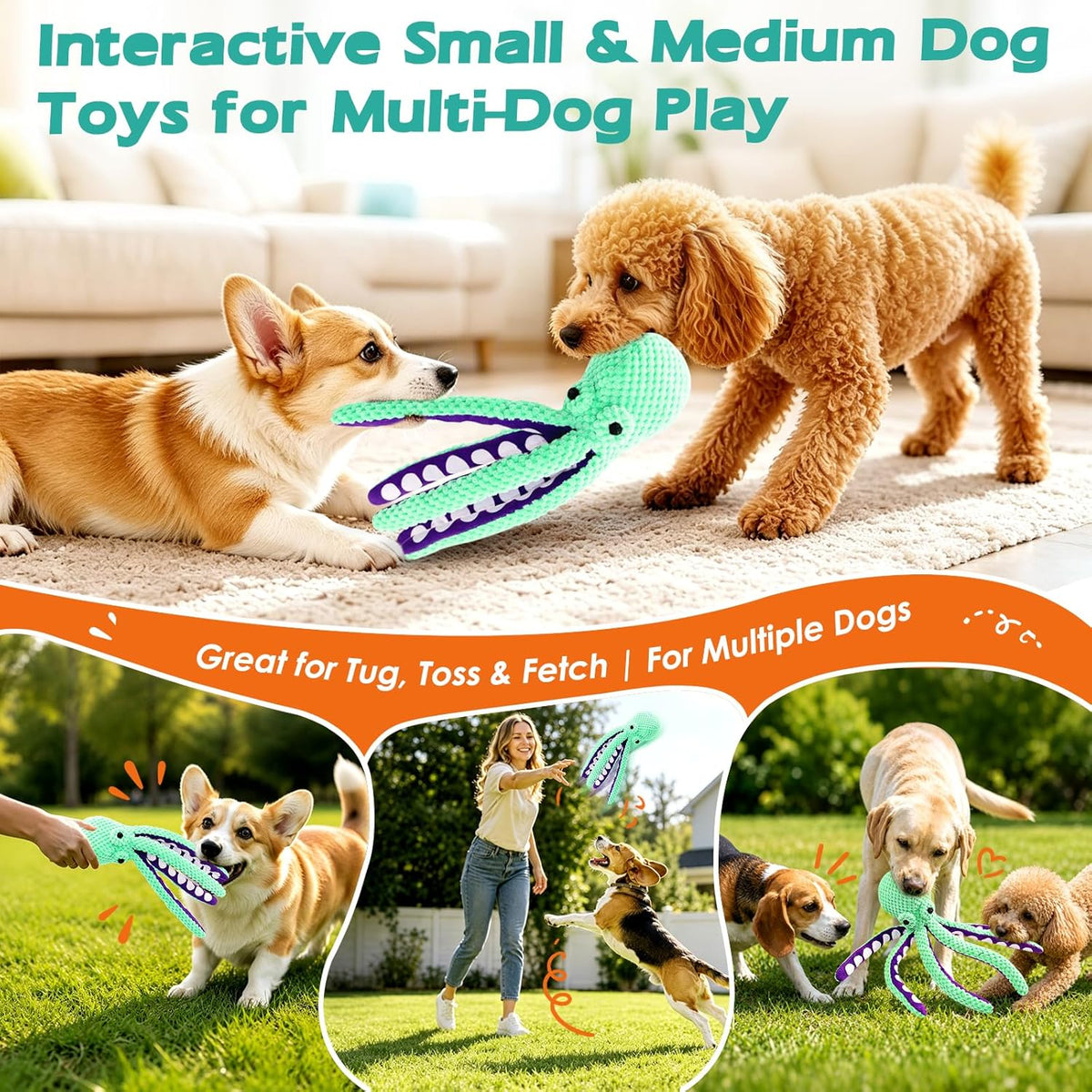 Fuufome Squeaky Plush Dog Toys, Soft Fabric Toys for Puppy, Small and Medium Dogs, Interactive Daily Companionship Training Reward Birthday Gift