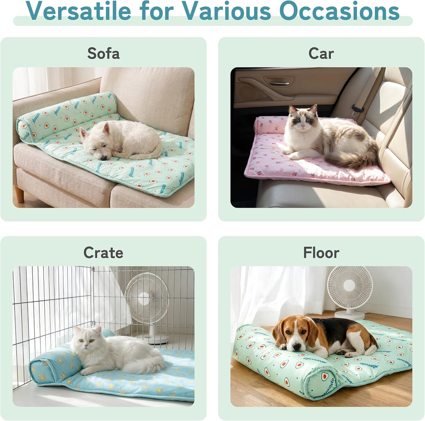 PUMYPOREITY Cooling Dog Bed, Pet Cooling Mat with Pillow, Ice Silk Cooling Dog Blanket, Self Cooling Pad for Cat,Dog, Washable Summer Pet Mat for Kennel, Crates, Sofa, Floor, Pink, S