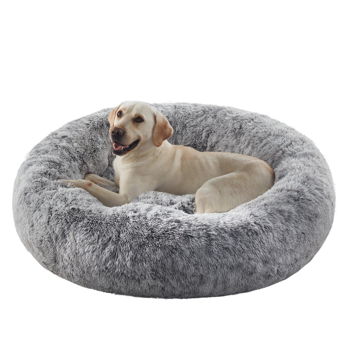 36 inches Donut Dog Bed for Large Dogs - Calming Fluffy Round Pet Bed with Removable & Washable Cover,Fits up to 80 lbs Pets (Dark Grey,Large)