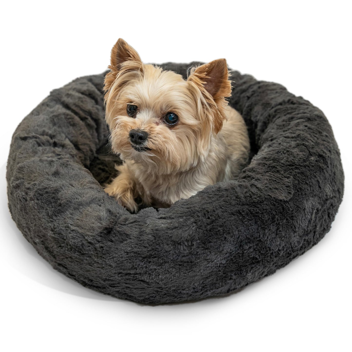 Best Friends by Sheri The Original Calming Donut Dog Bed for Small Dogs up to 25 lbs, Shag Faux Fur, Frost Gray, 23" x 23"