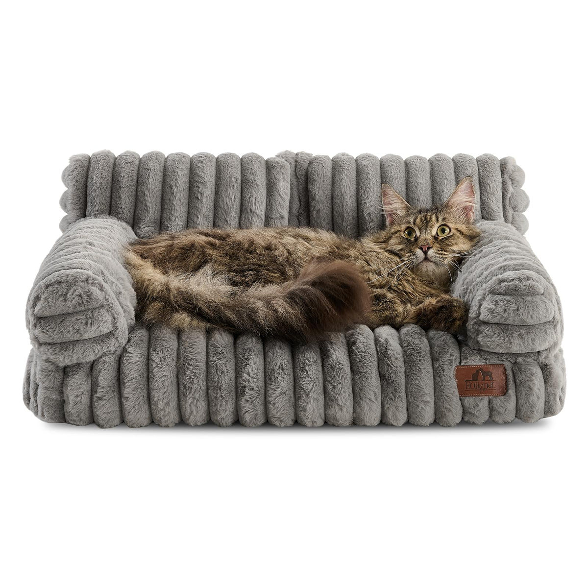 Hollypet Fluffy Dog Cat Bed Pet Couch Beds Plush Soft Warming Washable Puppy Bed for Small Medium Dogs and Large Cats, White, 24" L x 18" W x 10" Th