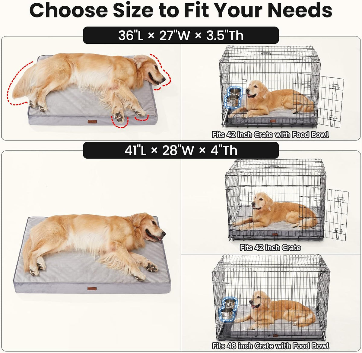 OhGeni Orthopedic Waterproof Dog Bed for Extra Large Dogs, Machine-Washable Removable Cover in Easy-Clean Fabric, Reversible Memory Foam & Easy-Carry Handle, Suitable for Crate, 41 inch (Gray)