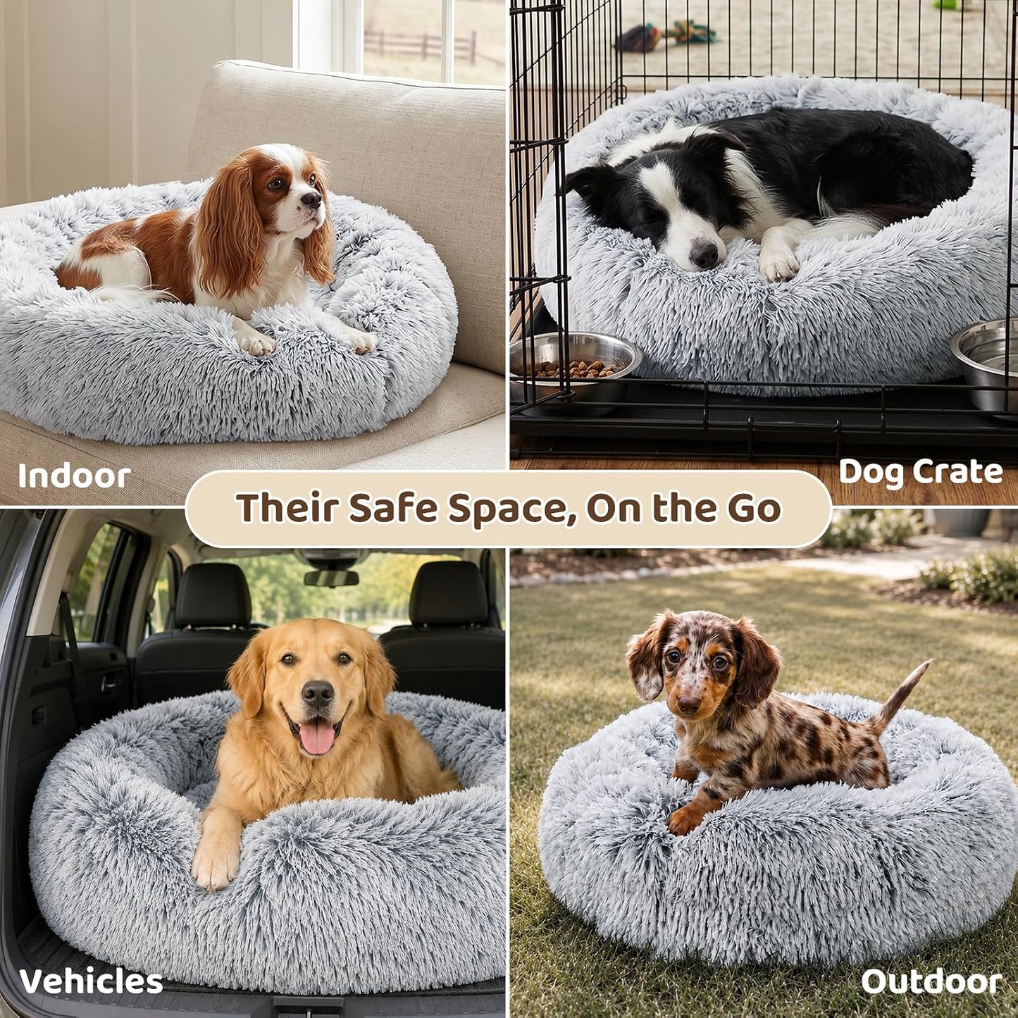 JOLLYVOGUE Small Dog Bed, Calming Soft Anti-Anxiety Donut Cat Bed, Washable Round Fluffy Cushion for Small and Medium Pets (20")