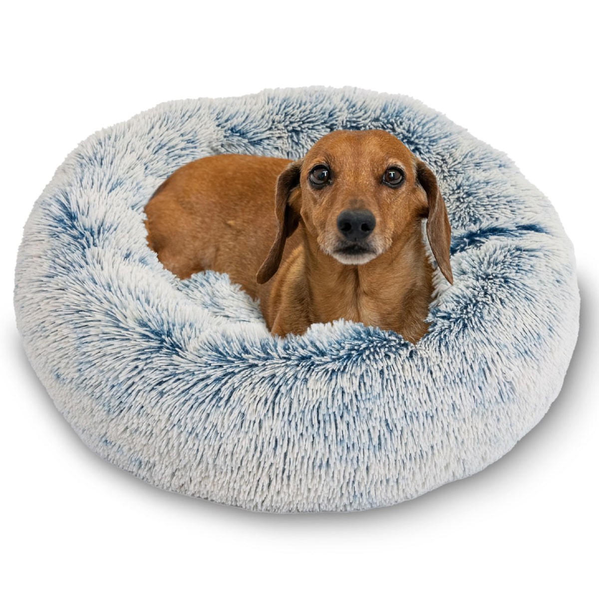 Best Friends by Sheri The Original Calming Donut Dog Bed for Small Dogs up to 25 lbs, Shag Faux Fur, Frost Gray, 23" x 23"