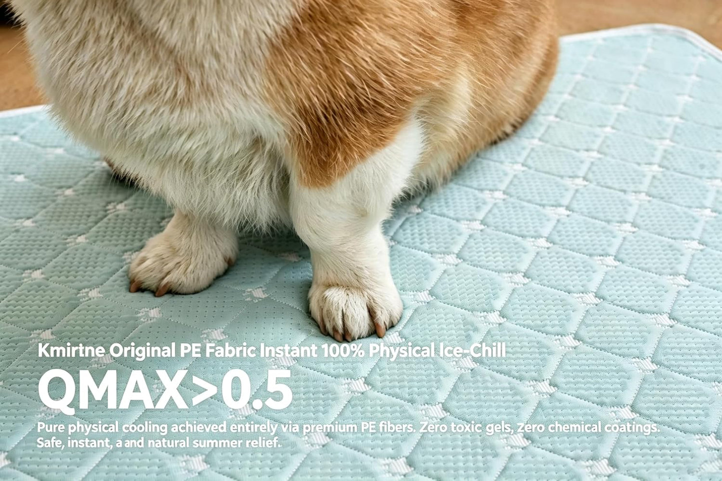 Pet Cooling Mat Scratch Resistant QMAX>0.5 Instant 6-12°F Drop No Water or Electricity Needed Self Cooling Crate Mat for Bed, Floor, Car Travel Indoor Outdoor Summer Use Light Blue 24" x 18"
