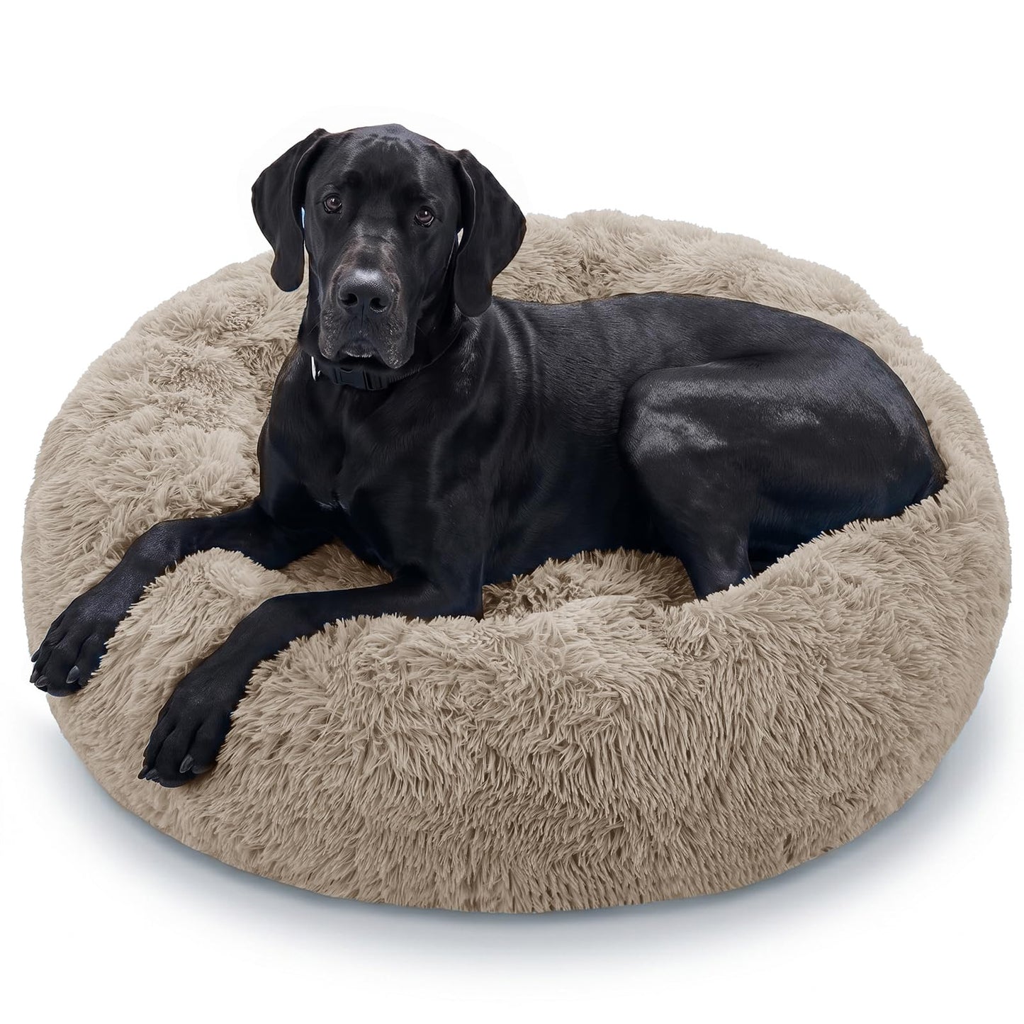 JOLLYVOGUE Small Dog Bed, Calming Soft Anti-Anxiety Donut Cat Bed, Washable Round Fluffy Cushion for Small and Medium Pets (20")