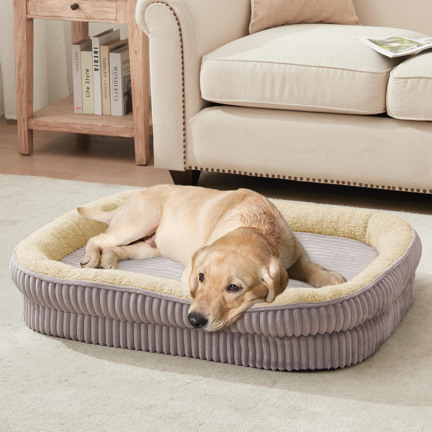 Orthopedic Dog Bed for Medium Dogs Breeds, High Density Egg Crate Foam Dog Sofa Beds,Oval Kennel Bed, Pet Couch Bed with Four Sided Bolster, Removable Washable Cover& Non-Slip Bottom