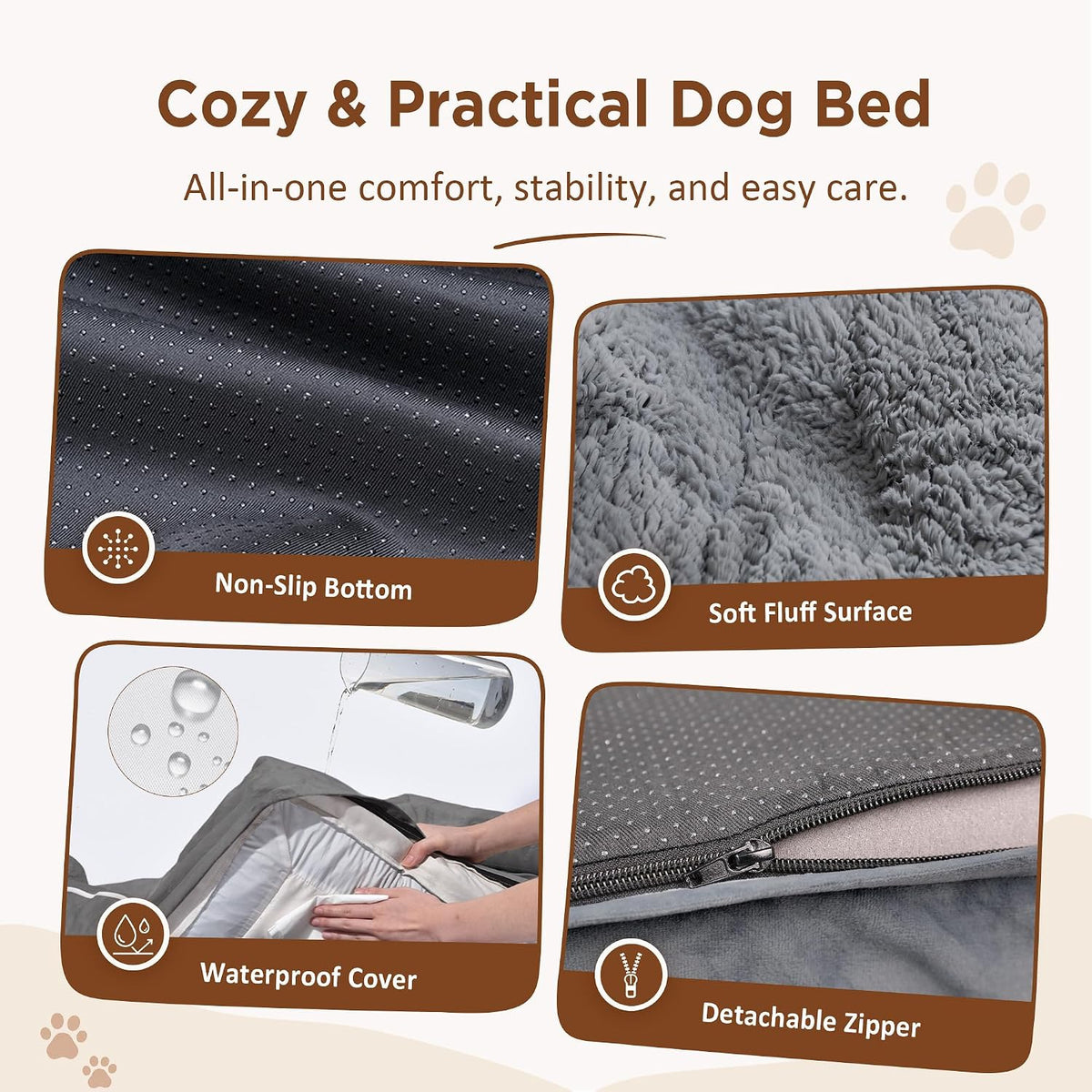Comfort Expression Orthopedic Dog Bed for Extra Large Dogs with Bolster | Waterproof Dog Couch Bed with Washable Cover & Non-Slip Bottom, Supportive Egg Crate Foam XL Pet Bed, 42x30 Inch