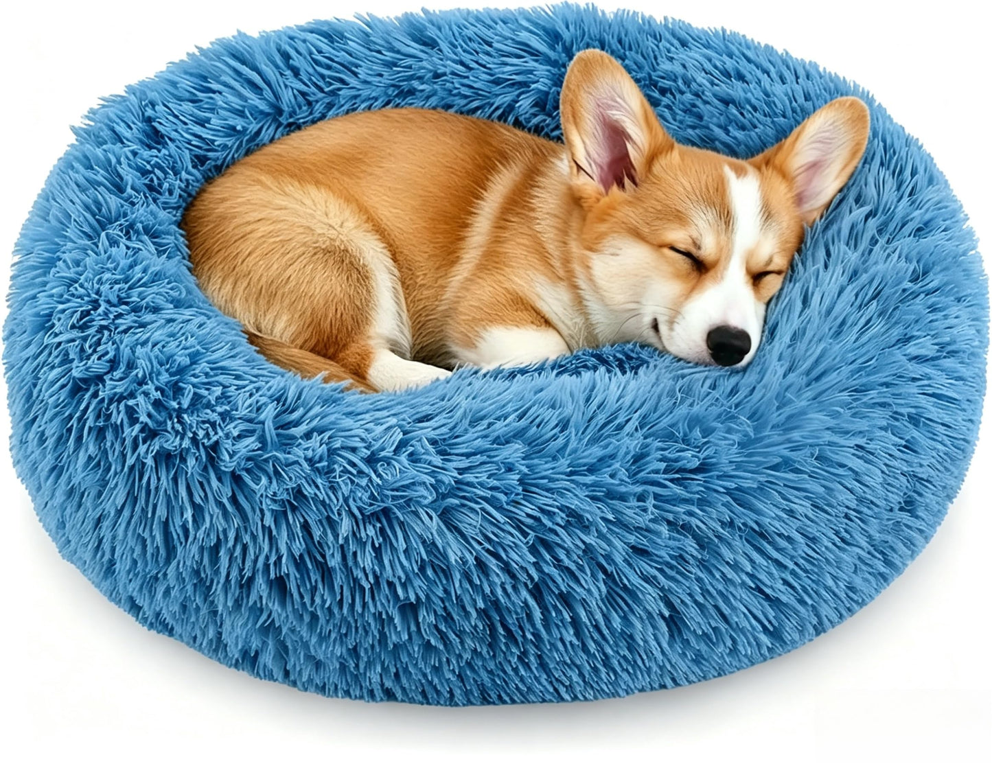 Calming Donut Dog and Cat Bed for Indoor Cats, Anti-Anxiety Round Fluffy Soft Washable Small Pet Bed for Puppy and Kitten, Warming Comfortable Luxury Anti-Slip Waterproof Mute Base 20in Gray