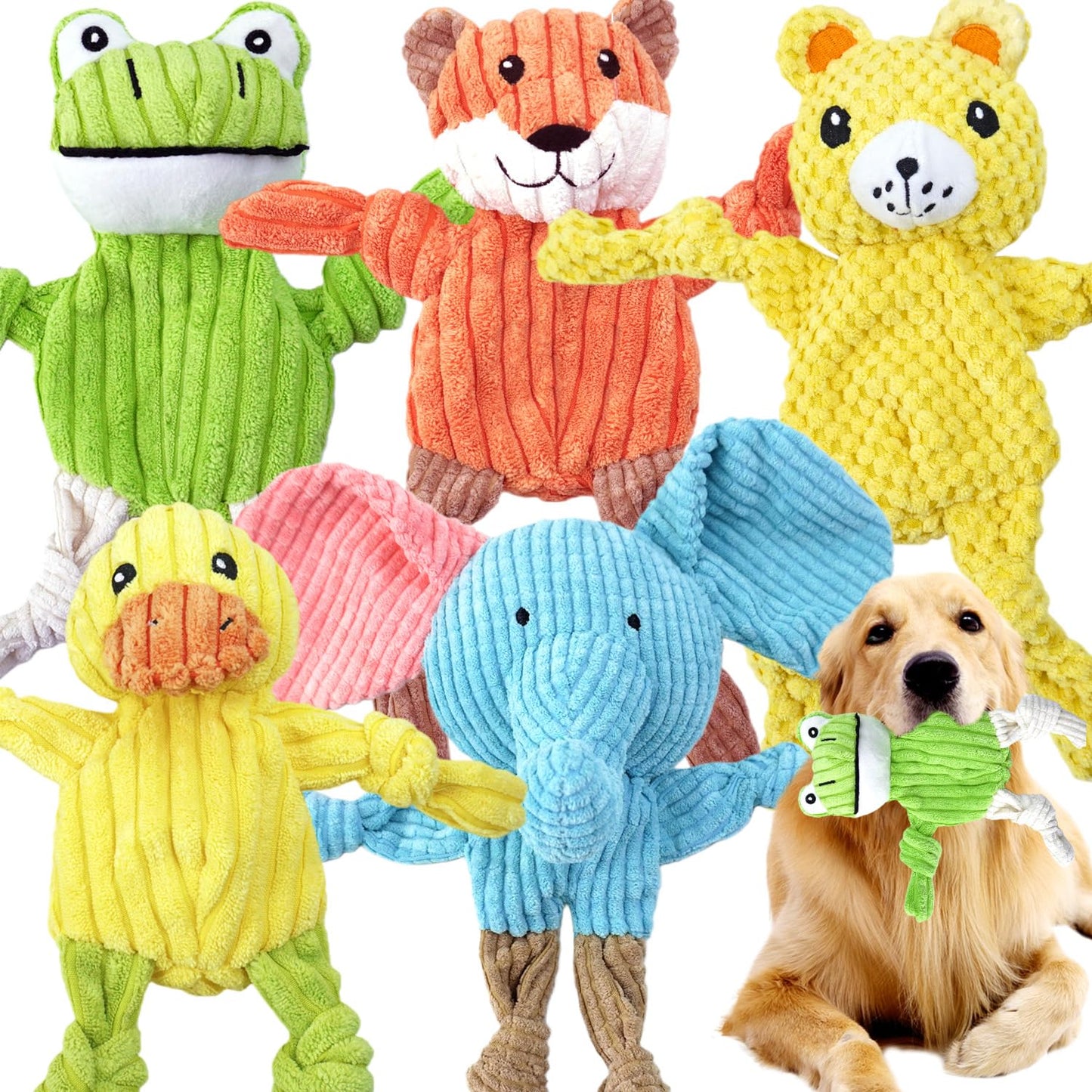MRSOHRET 5 Pack Dog Toys Squeaky, Tough Stuffed Plush Puppy Chew Toys for Teething, Durable Plush Dog Toy for Large Medium Small Breed to Keep Them Busy