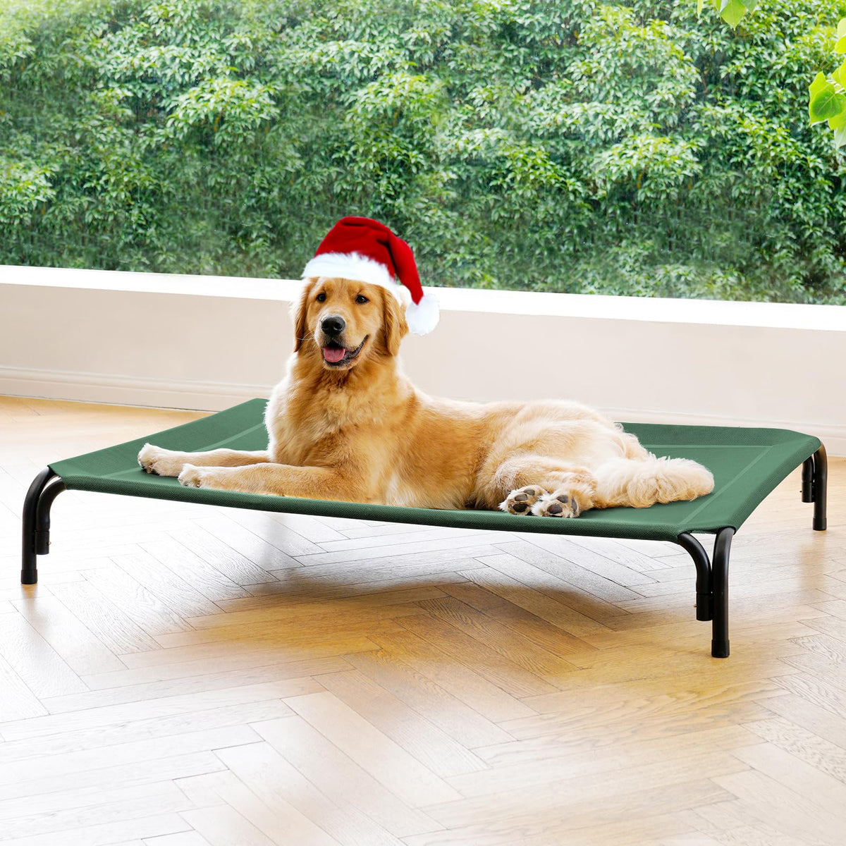 Elevated Dog Bed Raised Outdoor Dog Cot for Large Dogs, Installation Requires No Tools, Frame with Washable Cooling Breathable Mesh Anti-Slip Feet, Indoor Pet Bed, Black, 43.3 Inches