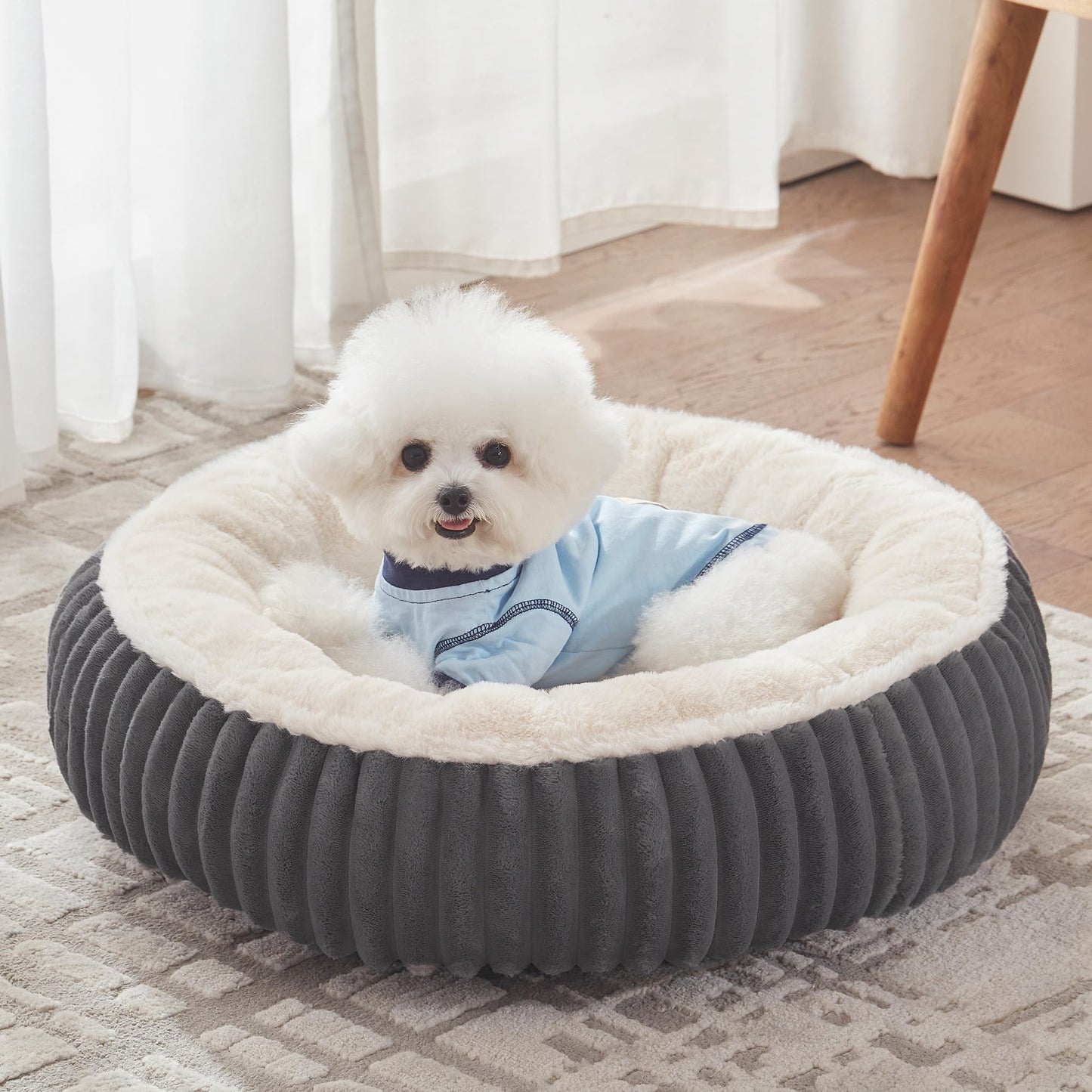 36 inches Donut Dog Bed for Large Dogs - Calming Round Pet Bed with Removable&Washable Cover, Plush Faux Fur & Corduroy, Fits Pets up to 80 lbs(Dark Grey, Large)