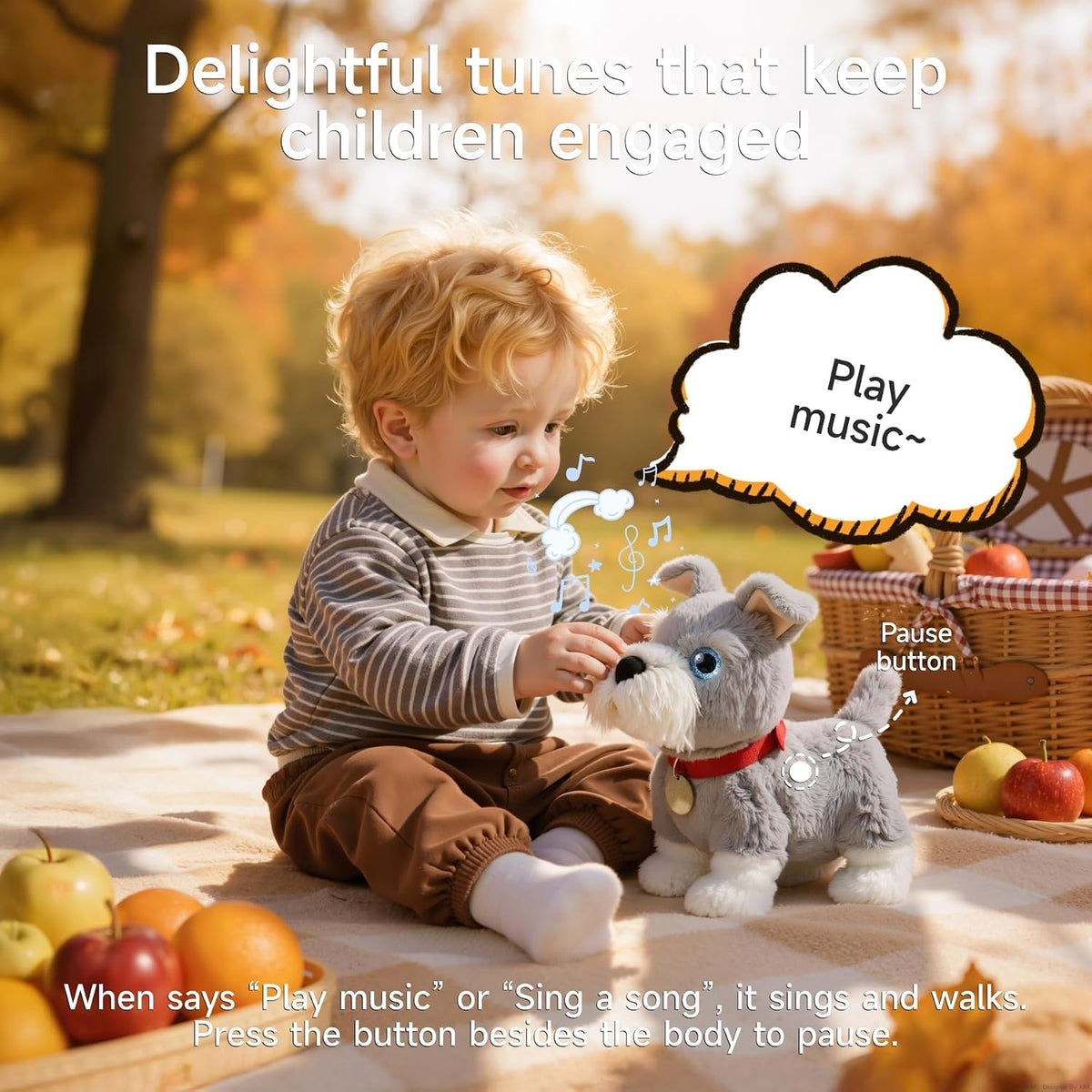 TUMAMA Electronic Interactive Plush Dog Toy, Voice-Activated Control Stuffed Animal Pet Toys, Walking, Singing, Barking, Tail Wagging, Realistic Robot Puppy Toy for Boys and Girls