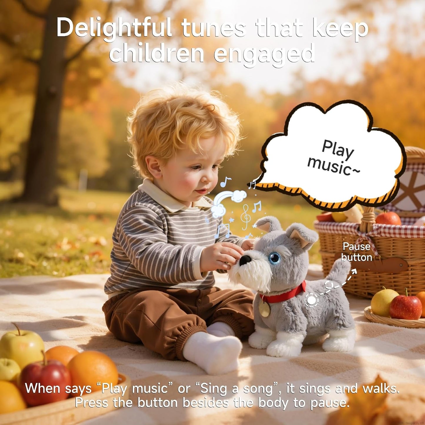 TUMAMA Electronic Interactive Plush Dog Toy, Voice-Activated Control Stuffed Animal Pet Toys, Walking, Singing, Barking, Tail Wagging, Realistic Robot Puppy Toy for Boys and Girls