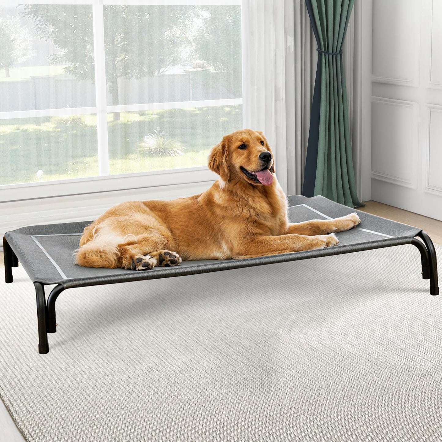 Czpalo Outdoor Elevated Dog Bed for Large Sized Dogs, No-Tool Assembly. | Raised design promotes airflow. Tool-free assembly, easy-to-clean mesh, portable, with anti-skid feet. Indoor/outdoor use.