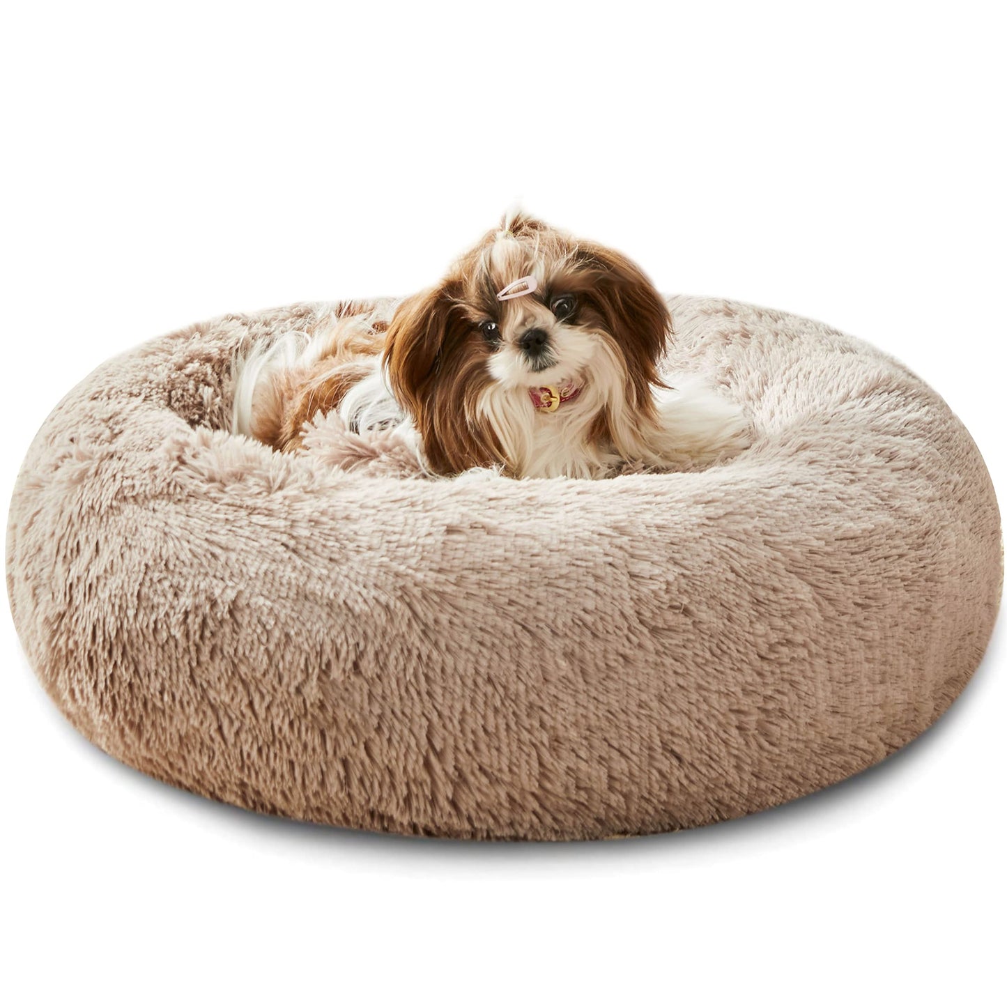 WESTERN HOME WH Calming Soft Round Dog & Cat Bed, Anti-Anxiety Donut Cuddler Warming Cozy Fluffy Faux Fur Plush Cushion Bed for Small Medium Dogs and Cats (20"/24"/27"/30"), Light Grey