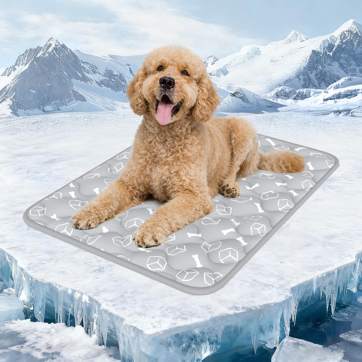 Rywell Dog Cooling Mat 2.0, Ocean Blue,44" x 32" Thick & Durable Cooling Mat for Extra Large Dogs, Long-Lasting Cool with Waterproof & Color-Changing Arc-Chill Tech (Q-Max>0.5) Washable& Non-Toxic