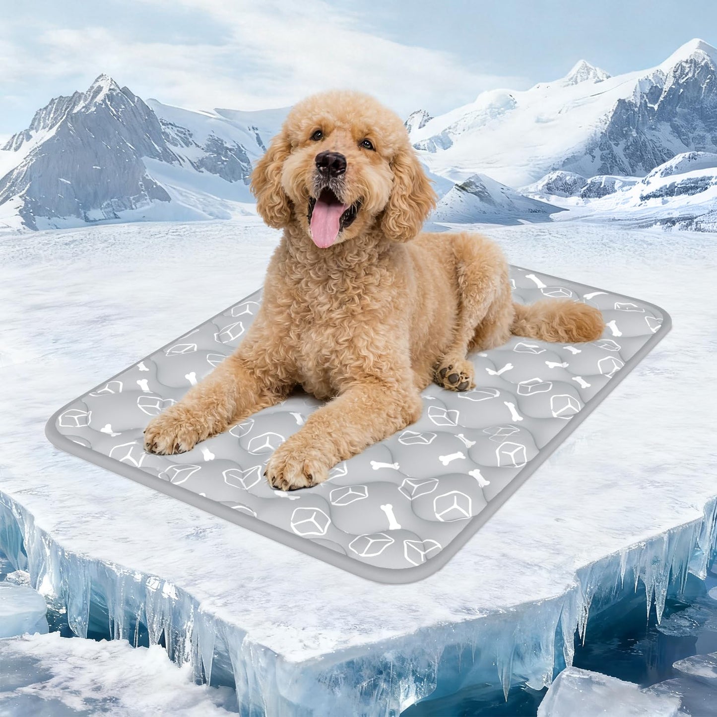 Rywell Dog Cooling Mat 2.0, Elegant Grey, 44"*32" Thick & Durable Cooling Mat for Extra Large Dogs, Extended Cooling with Waterproof & Color-Changing Arc-Chill Fiber (Q-Max>0.5), Ideal for Summer