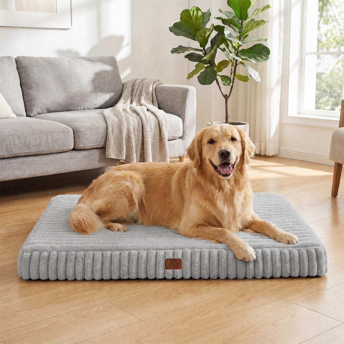 Orthopedic Dog Bed for Large Dog, Waterproof Pet Bed,Non-Slip Bottom and Egg-Crate Foam with Removable Washable Cover Crate Bed,Cream,36"x27"x3"