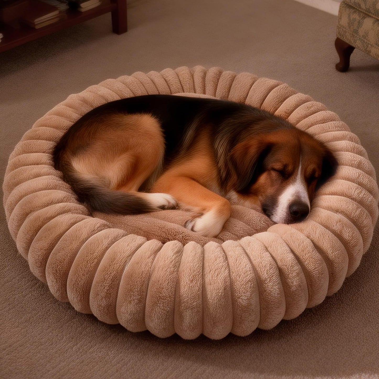 Donut Dog and Cat Bed, Luxurious Comfortable Faux Rabbit Fur Pet Beds, Round Anti-Anxiety Calming Puppy Kitten Bed with Anti-Slip Bottom for Small Medium Dogs & Cats(20", White)