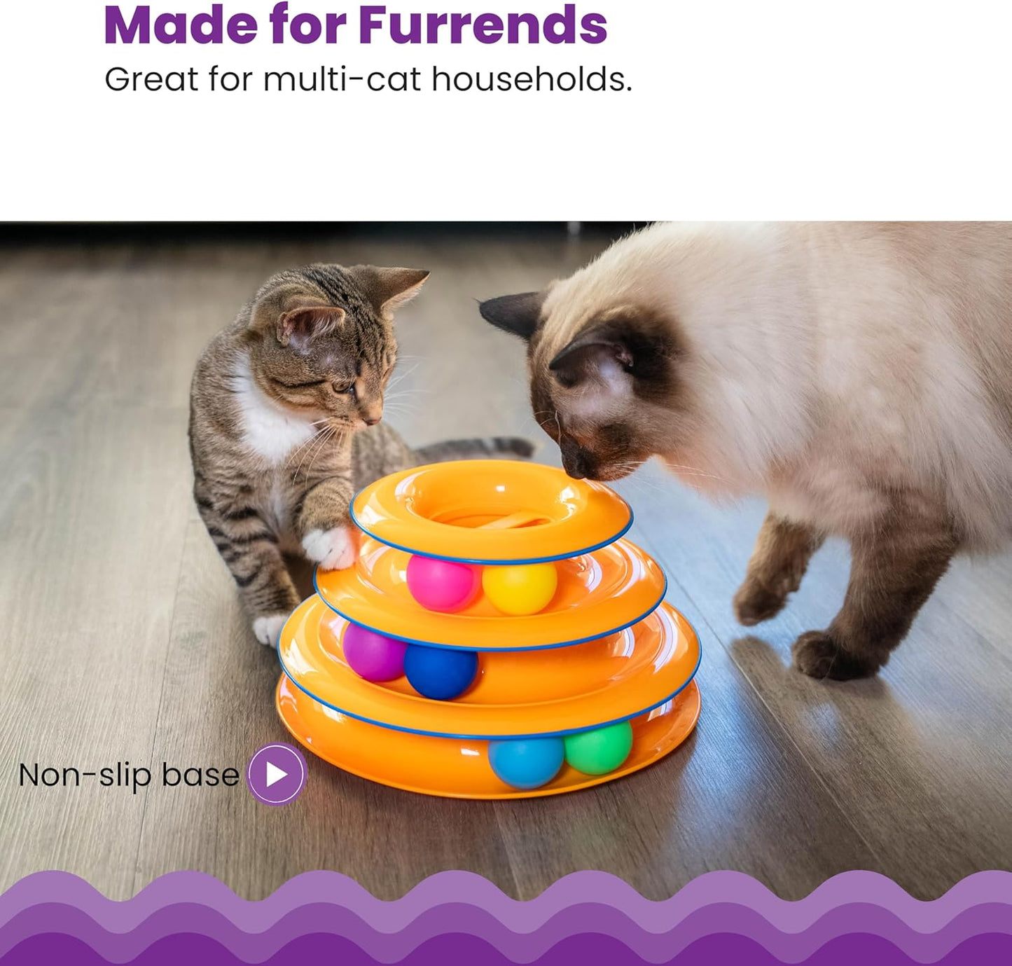 Catstages Tower of Tracks Cat Toy – 3-Level Track Tower with 6 Balls, Interactive Cat Toy for Indoor Enrichment