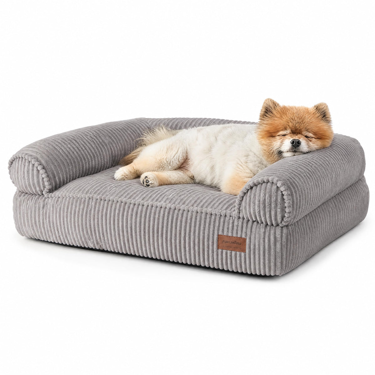 FUKUMARU Dog Couch Bed, Corduroy Cozy Cat Bed for Indoor Cats with Washable Cover, 28in Waterproof Orthopedic Dog Beds Sofa for Small Dogs and Large Cats, Cute Warm Cotton Pet Sofa, Green