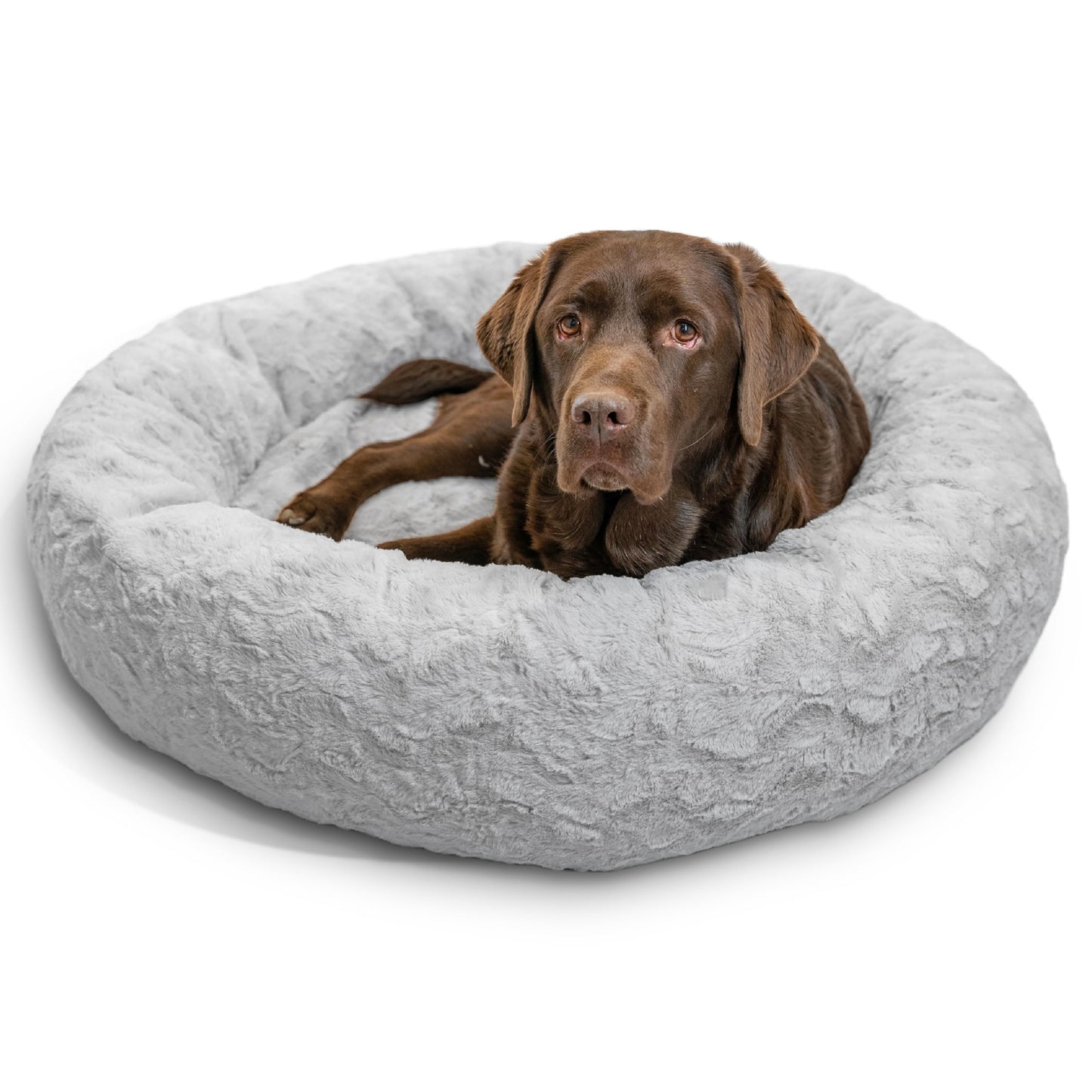 Best Friends by Sheri The Original Calming Donut Dog Bed for Small Dogs up to 25 lbs, Shag Faux Fur, Frost Gray, 23" x 23"