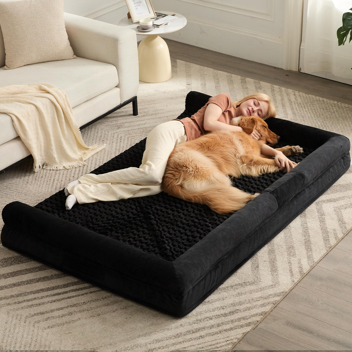 BFPETHOME Orthopedic Washable Dog Beds Large Sized Senior Dog for Comfy Sleeping with Removable Cover, Waterproof Big Soft Pet Couch Bed for Dogs Relax