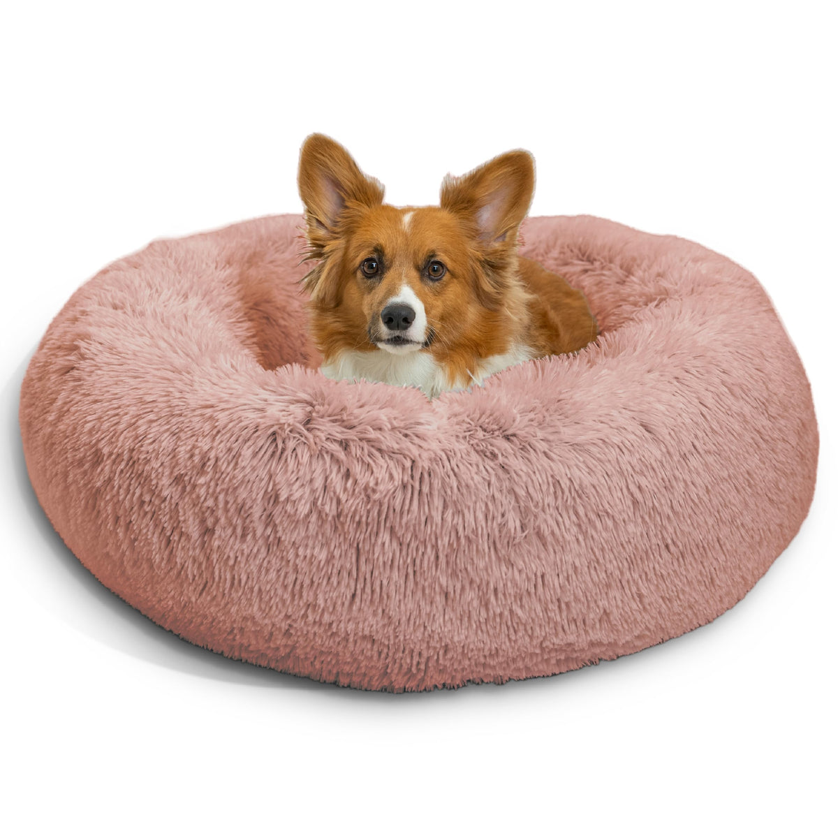 Best Friends by Sheri The Original Calming Donut Dog Bed for Small Dogs up to 25 lbs, Shag Faux Fur, Frost Gray, 23" x 23"